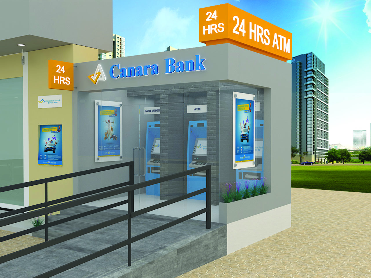 External 3d view of Canara Bank ATM and Cash deposit machines done by StudioJ