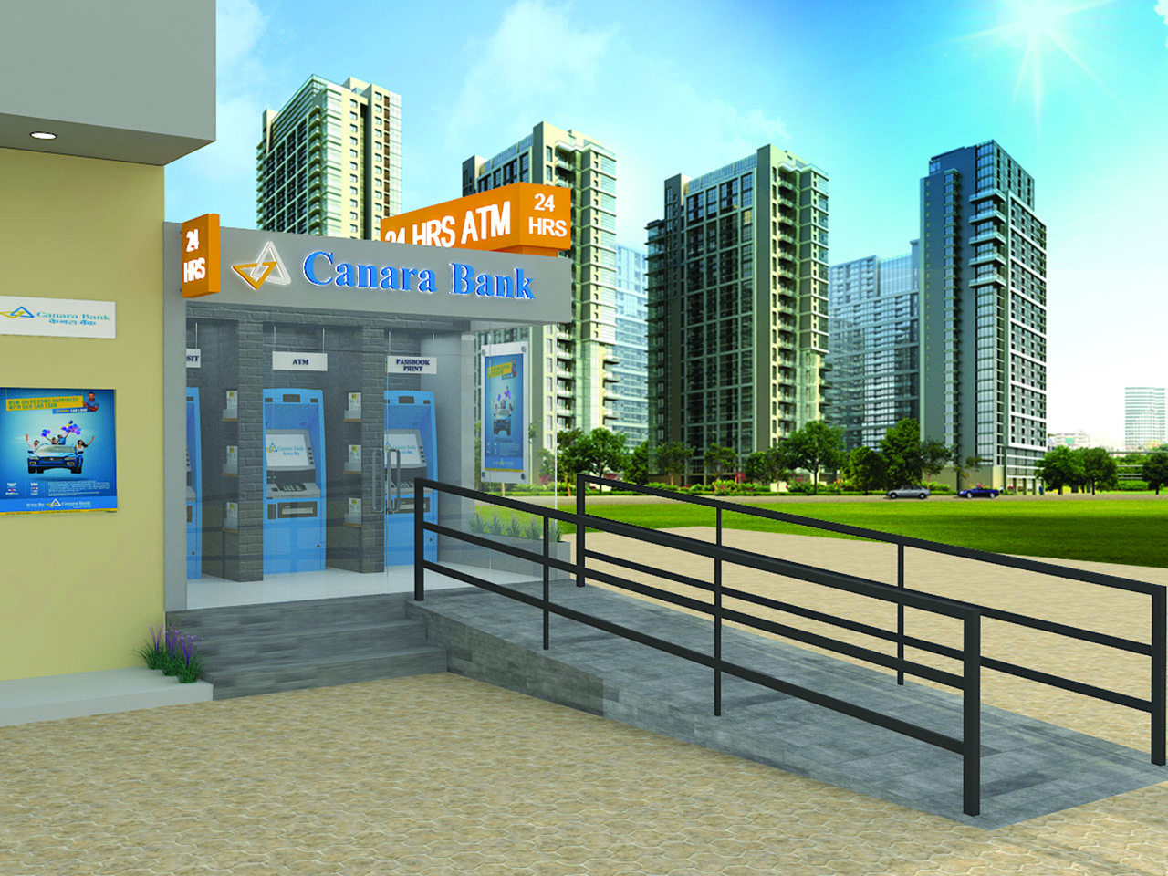 3d model of the Canara Bank ATM as viewed from the highway