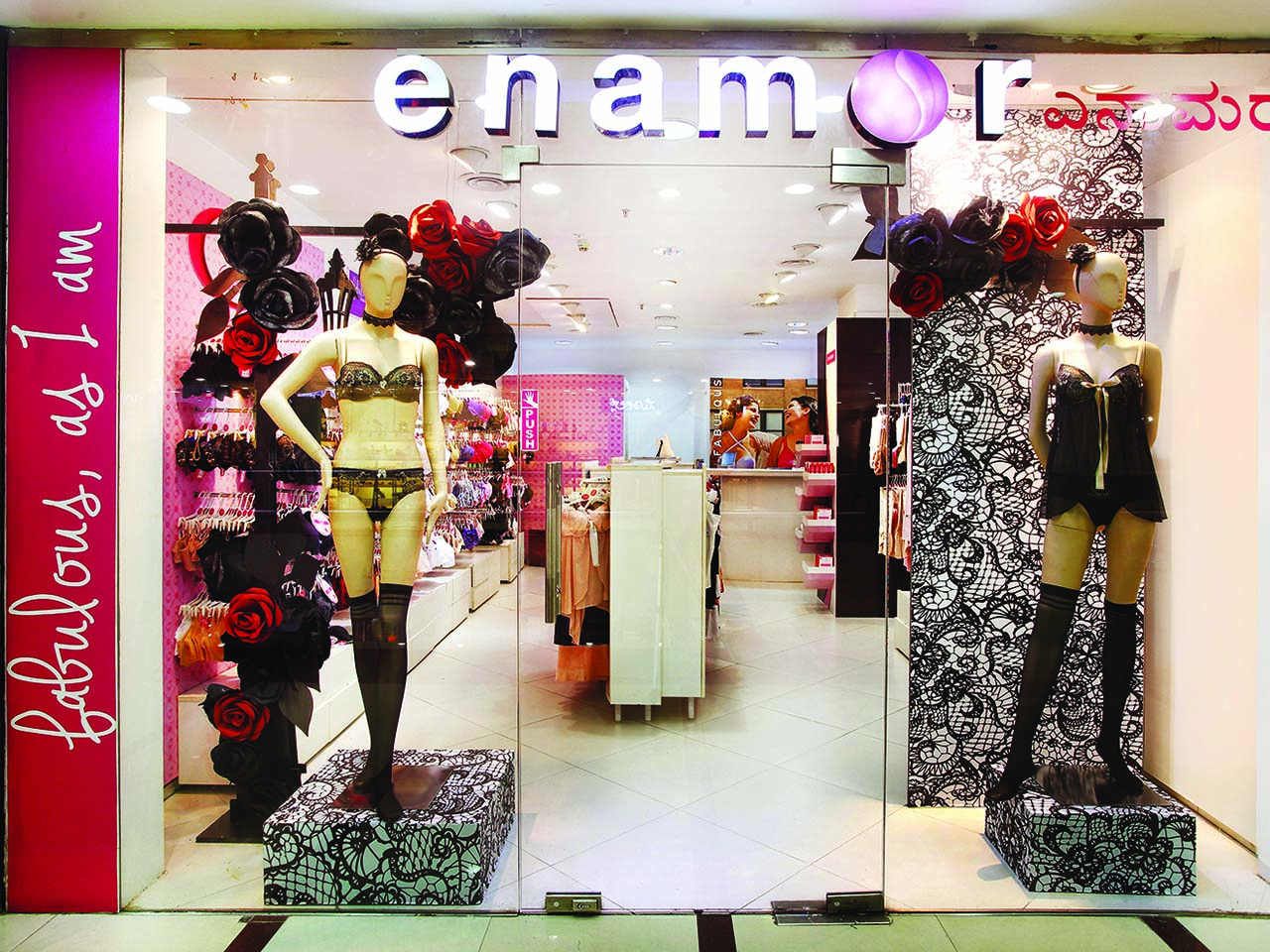 Window display at Enamor lingerie retail store designed by StudioJ