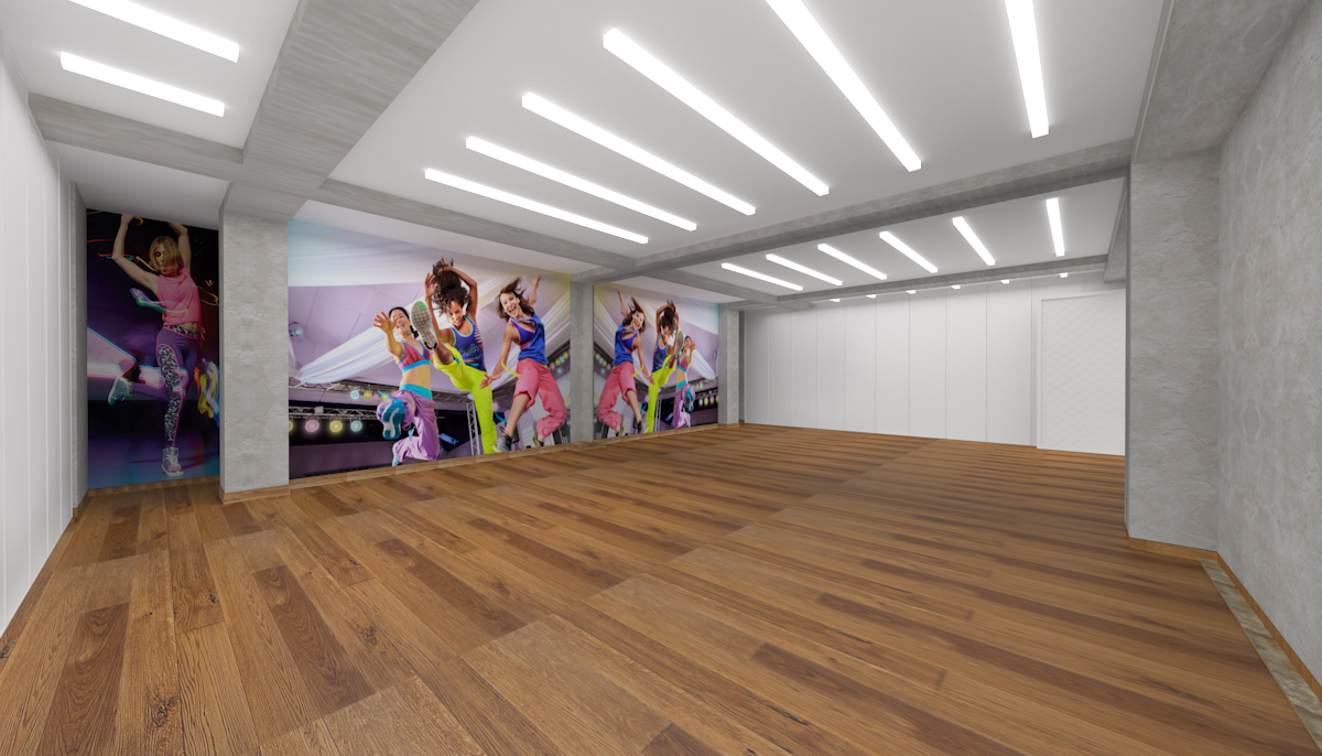 3d model of Zoomba and Yoga zone at Jymka fitness designed by StudioJ