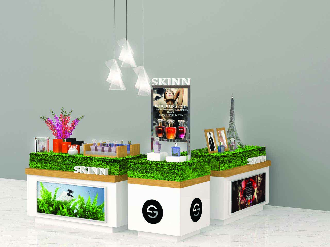 View of the Visual Merchandising at SKINN lifestyle brand designed by StudioJ