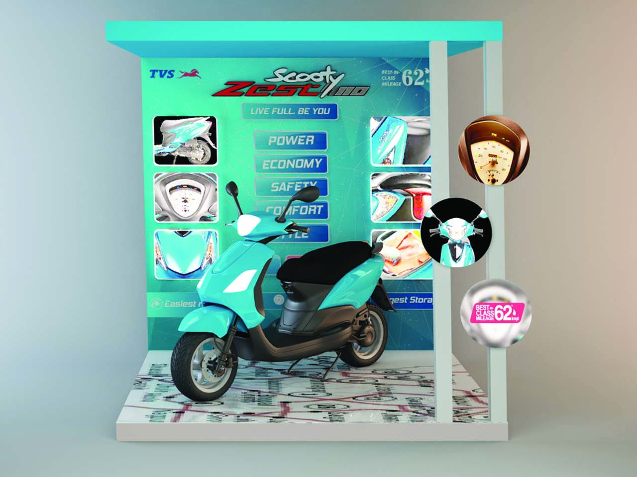 Product Display of Blue coloured Scooty designed by StudioJ