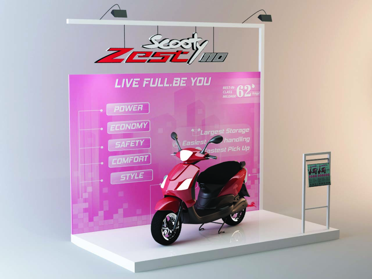 Branding of Scooty along with red coloured Scooty model