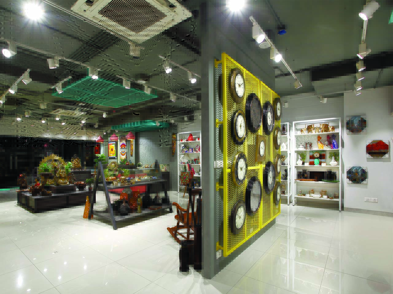 Wall artifacts at the Tesor home decor store designed by StudioJ