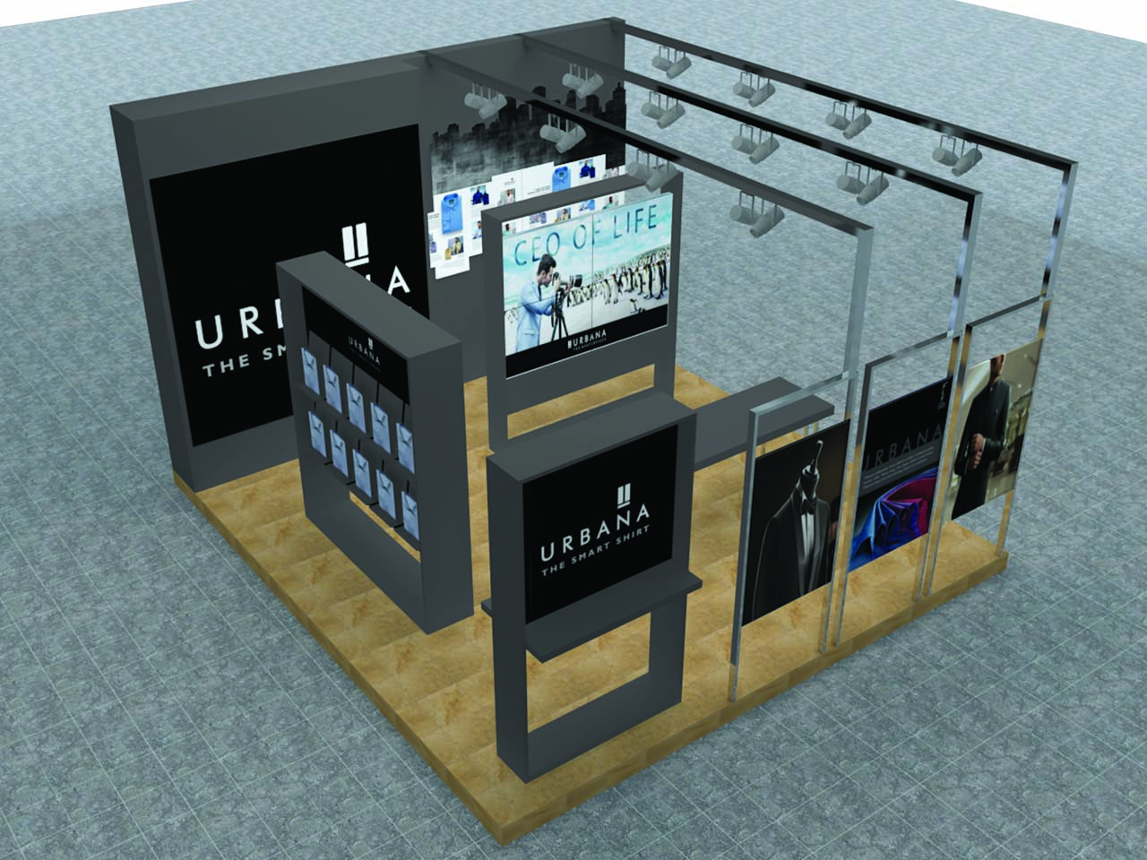3d model of the panel at the Urbana apparel retail store designed by StudioJ