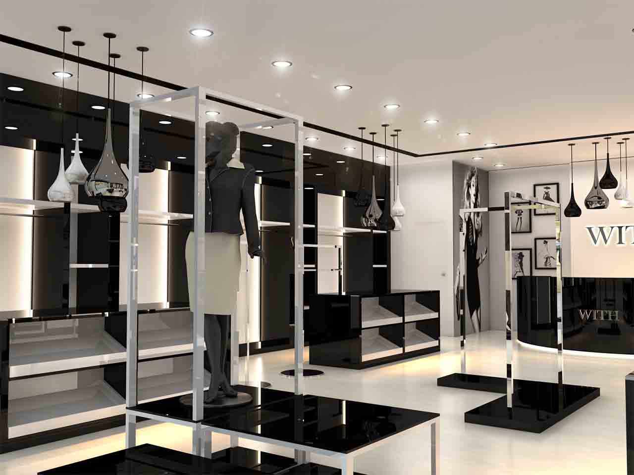 Interior view of the WITH apparel retail store designed by StudioJ