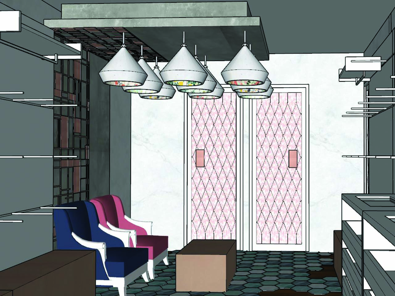 Concept of the fit room at Zivame lingerie store done by StudioJ