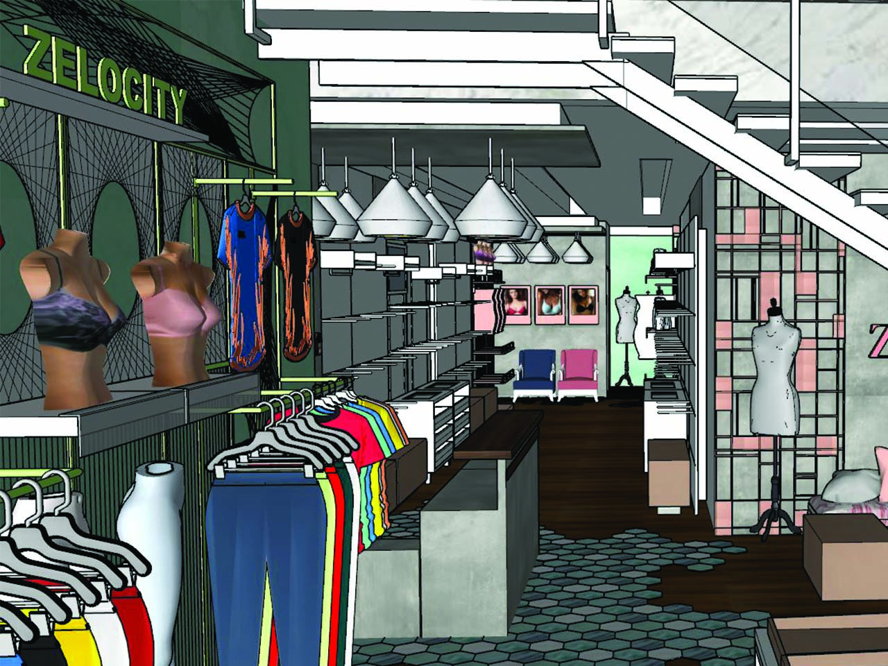 Concept of the aisle space at Zivame lingerie store done by StudioJ 